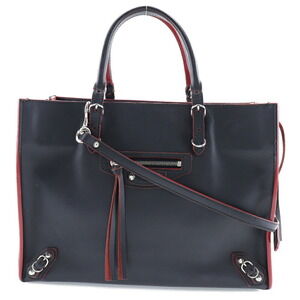 Balenciaga Paper Handbag Calfskin Black Red Crossbody Open